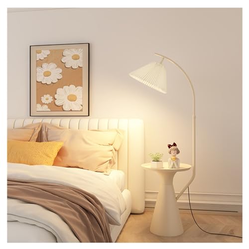 MENGLI-2024 Stehlampe Stehlampe mit Tisch, Mid-Century Modern Nachttisch oder Beistelltisch mit LED-Glühbirne, Moderner Beistelltisch mit Stehlampe for Schlafzimmer, Wohnzimmer, Büro Stehlampe(Weiß) von MENGLI-2024