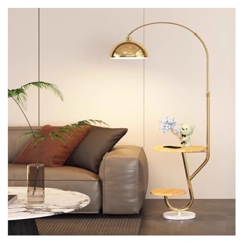 MENGLI-2024 Stehlampe Stehlampe mit Tisch, rustikale Beistelltischlampe mit Regalen und 3-Farbtemperatur-LED-Birne, Lampentisch for Wohnzimmer, Schlafzimmer Stehlampe(Gold) von MENGLI-2024