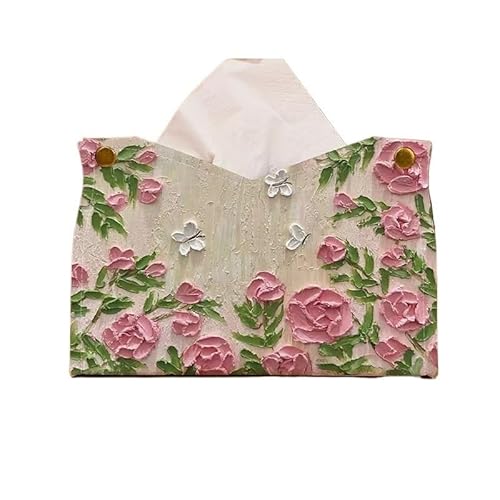 MENGLI-2024 Taschentuchbox-Abdeckung Tissue Box Ölgemälde Tissue Box Haushalt Wohnzimmer Pu Serviettenhalter for Home Office Restaurant Dekorative Taschentuchbox(Pink) von MENGLI-2024