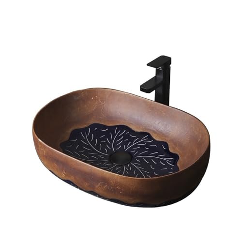 MENGLI-2024 Waschbecken 58 * 40 * 14cm Schiff Waschbecken Oval Braun Porzellan Keramik Kunst Becken Aufsatzwaschbecken MENGLI-2024 Waschbecken 58 * 40 * 14cm Schiff Waschbecken Oval Braun Porzellan Keramik Kunst Becken Aufsatzwaschbecken von MENGLI-2024