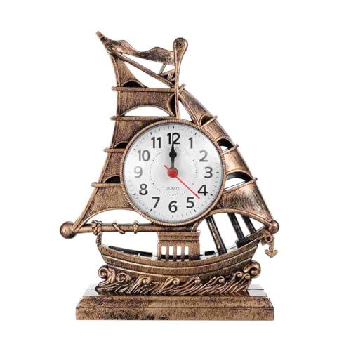 MENGLI-2024 Wecker Uhr Alarm Segelboot Tisch Vintage Schreibtisch Retro Modell Ornament Uhren Nautische Figur Boot Nacht Stille Dekoration Desktop Wecker für Schlafzimmer von MENGLI-2024
