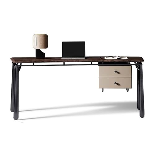 PC-Tisch Moderner, ästhetischer Home-Office-Schreibtisch mit 2 Schubladen, Schreibtisch-Arbeitsplatz aus schwarzem Walnussholz Metallbeinen(M) von MENGLI-2024