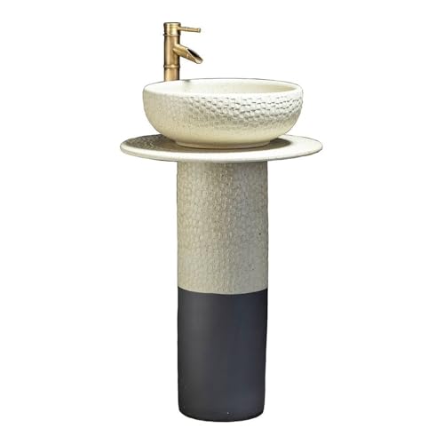 Standwaschbecken 3-teiliges Standwaschbecken, Badezimmer-Standwaschbecken aus Keramik, bodenstehendes Waschbecken, Waschtischunterschrank mit Wasserhahn und Abflussset, for den Außen- Innenbereich von MENGLI-2024