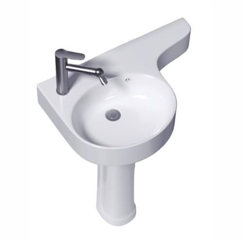 Standwaschbecken Eck-Badezimmer-Standwaschbecken for kleine Räume, Keramik-Bodenwaschbecken mit Überlauf und Hahn Abfluss, weißes Standwaschbecken Arbeitsplatte(Left) von MENGLI-2024