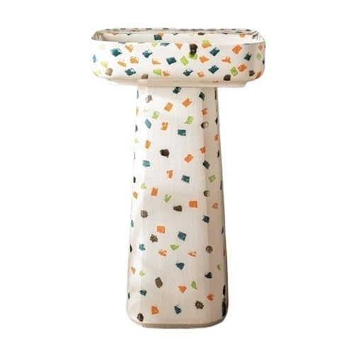 Standwaschbecken Standwaschbecken for den Innen- und Außenbereich, Badezimmerwaschbecken mit Keramiksockel rechteckiger Auffangschale, modernes Kunstwaschbecken Sockel im Bohemian-Stil(C) von MENGLI-2024