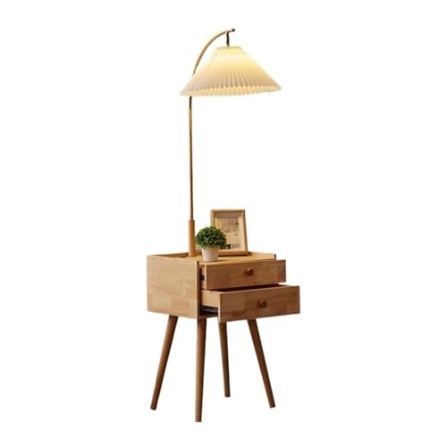 Stehlampe Quadratischer intelligenter LED-Nachttisch mit kabelloser Ladestation und USB-Ladeanschluss, moderner kleiner Nachttisch mit 2 Holzschubladen for das Schlafzimmer Stehlampe(Natural) von MENGLI-2024