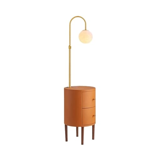 Stehlampe Runder intelligenter LED-Nachttisch, Schreibtischlampe mit kabellosem Ladepad und USB-Anschluss, Nachttischlampe mit 2 Holzschubladen for Schlafzimmer, Wohnzimmer, Büro Stehlampe(Orange) von MENGLI-2024