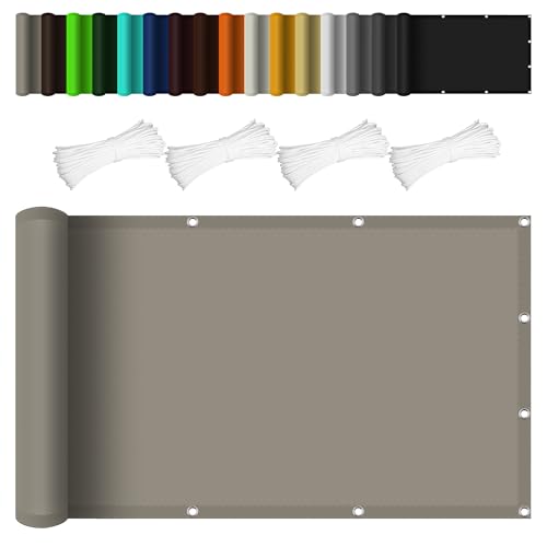 Garten Schattierungsnetz 2.7 x 3.8 m Wasserdicht Polyester Reißfest Anpassbare Größe Balkonbespannung Ohne Bohren mit Spannseilen mit Ösen für Garten Balkon & Terrasse, Taupe von MENGXUAN