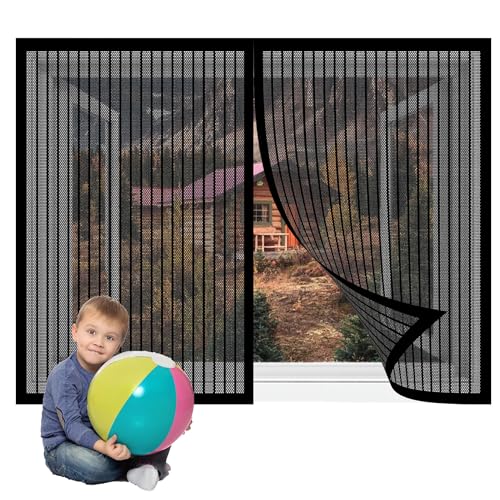 Insektenschutz für Fenster Und Türen 142 x 130 cm Insektenschutz Fliegengitter Balkontür Moskitonetz Fliegennetz Ohne Bohren Klebmontage für Terrasse Schlafzimmer Usw., Schwarz von MENGXUAN