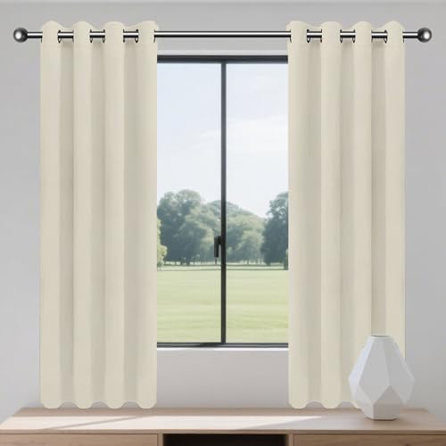 MENGXUAN Gardinen 1Er Set 132 x 194 cm Dicke Thermogardine Kälteschutz Warm Gardinen Verdunkelungsvorhang mit Ösen, Waschbar für Büros Wohnzimmer Schlafzimmer, Beige von MENGXUAN