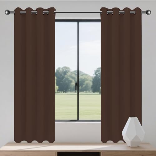 MENGXUAN Gardinen 1Er Set 160 x 199 cm Dicke Thermogardine Kälteschutz Warm Gardinen Verdunkelungsvorhang mit Ösen, Waschbar für Büros Wohnzimmer Schlafzimmer, braun von MENGXUAN