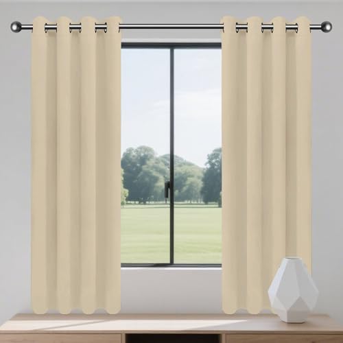 MENGXUAN Gardinen 1Er Set 166 x 195 cm Dicke Thermogardine Kälteschutz Warm Gardinen Verdunkelungsvorhang mit Ösen, Waschbar für Büros Wohnzimmer Schlafzimmer, Creme Farben von MENGXUAN