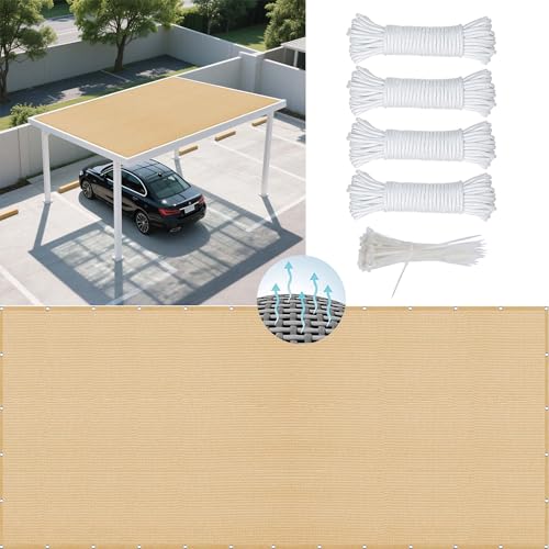 Sonnensegel 235 x 260 cm Rechteckig Atmungsaktiv 98% UV Schutz Beschattungsnetz für Pergola im Freien mit Spannseilen mit Ösen für Balkon Terrasse, Sandgelb von MENGXUAN