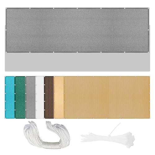 Sonnensegel 265 x 270 cm Rechteckig Atmungsaktiv 98% UV Schutz Beschattungsnetz für Pergola im Freien mit Spannseilen mit Ösen für Balkon Terrasse, Hellgrau von MENGXUAN