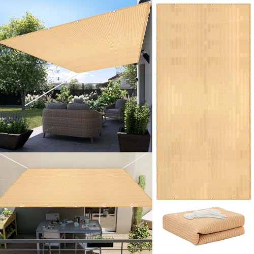 Sonnensegel Atmungsaktiv Sonnenschutz 200 x 360 cm Rechteckig Atmungsaktiv 98% UV Schutz Schattentuch Segel Baldachin Ohne Bohren mit Ösen Segeltuch für Garten Terrasse, Creme Farben von MENGXUAN