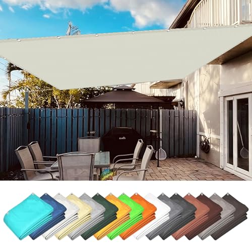 Sonnensegel Rechteckig Wasserdicht 3.2 x 5.5 m PES Polyester Imprägniert Uv-Schut Balkon Sichtschutz mit Ösen Segeltuch 4 × 1.5 M Seile für Balkon Terrasse Garten Outdoor, cremefarben von MENGXUAN