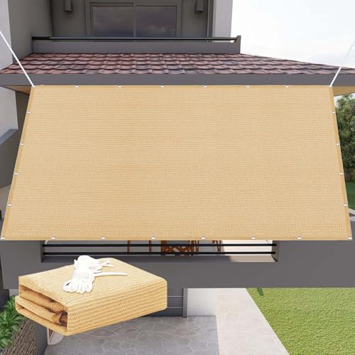 Sonnensegel Rechteckig mit Ösen Atmungsaktiv 160 x 670 cm Rechteckig Atmungsaktiv 98% UV Schutz Segeltuch Pergola Vielen Größen mit Spannseilen für Balkon Garten Terrasse, Sandgelb von MENGXUAN
