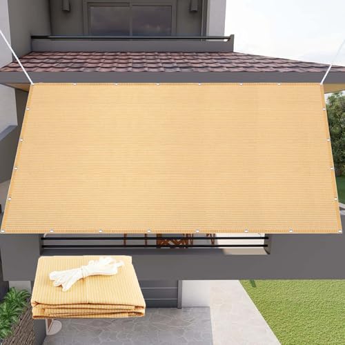 Sonnensegel Rechteckig mit Ösen Atmungsaktiv 240 x 530 cm Rechteckig Atmungsaktiv 98% UV Schutz Segeltuch Pergola Vielen Größen mit Spannseilen für Balkon Garten Terrasse, Creme Farben von MENGXUAN