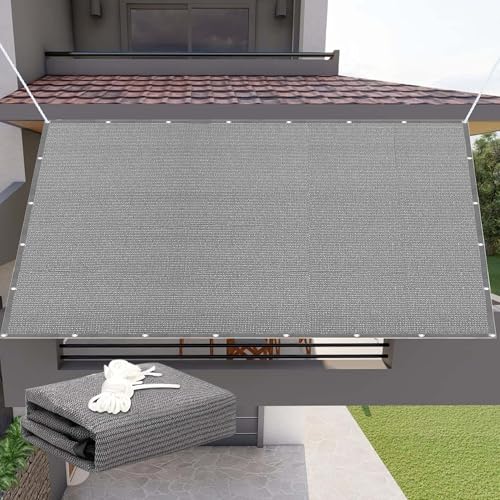 Sonnensegel Rechteckig mit Ösen Atmungsaktiv 420 x 460 cm Rechteckig Atmungsaktiv 98% UV Schutz Segeltuch Pergola Vielen Größen mit Spannseilen für Balkon Garten Terrasse, Hellgrau von MENGXUAN