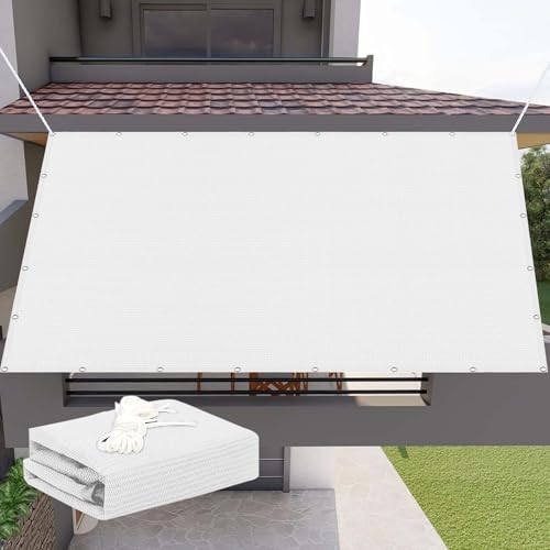 Sonnensegel Rechteckig mit Ösen Atmungsaktiv 460 x 520 cm Rechteckig Atmungsaktiv 98% UV Schutz Segeltuch Pergola Vielen Größen mit Spannseilen für Balkon Garten Terrasse, Weiß von MENGXUAN