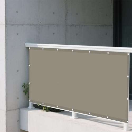 Sonnensegel Wasserfest 1.4 x 4 m Rechteckig Wasserdicht Sonnenschutz Windschutz Markisenstoff Rechtwinklig mit Ösen Ohne Bohren mit Seil für Balkon Garten, Khaki von MENGXUAN