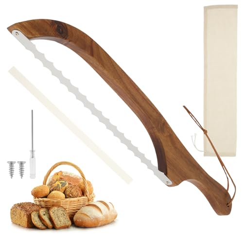 MENIBBLER Holz Brot Bogen Messer, Gezackter Brotschleifenschneider, Edelstahl Sauerteig Brotmesser, Profi Brotmesser Cutter mit Holzgriff für Selbstgemachtes Brot Sauerteig Bagel Kuchen Obst MENIBBLER Holz Brot Bogen Messer, Gezackter Brotschleifenschneider, Edelstahl Sauerteig Brotmesser, Profi Brotmesser Cutter mit Holzgriff für Selbstgemachtes Brot Sauerteig Bagel Kuchen Obst von MENIBBLER