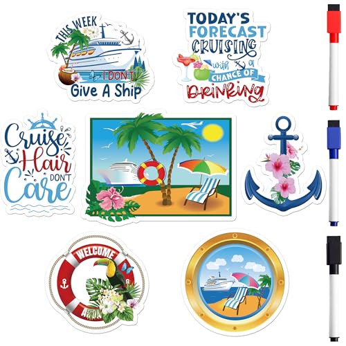 Magnetisches Kreuzfahrt-Tür-Dekorationen, 7 Stück, tropische Strand-Kreuzfahrt-Türmagnete, lustiges nautisches Urlaubsschild, Kühlschrankmagnete, Dekoration mit 3 Stiften Magnetisches Kreuzfahrt-Tür-Dekorationen, 7 Stück, tropische Strand-Kreuzfahrt-Türmagnete, lustiges nautisches Urlaubsschild, Kühlschrankmagnete, Dekoration mit 3 Stiften von MENIFEND