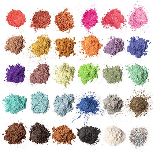 MENNYO Epoxidharz Farbe, Mica Pulver Glitter Seifenfarbe Set Pigment 30 Farben (5g, insgesamt 150 g) für Kunstharz Gießharz, Seife, Badebombe, Kerze, kosmetischer, Lidschatten, Nagellack, Schleim von MENNYO