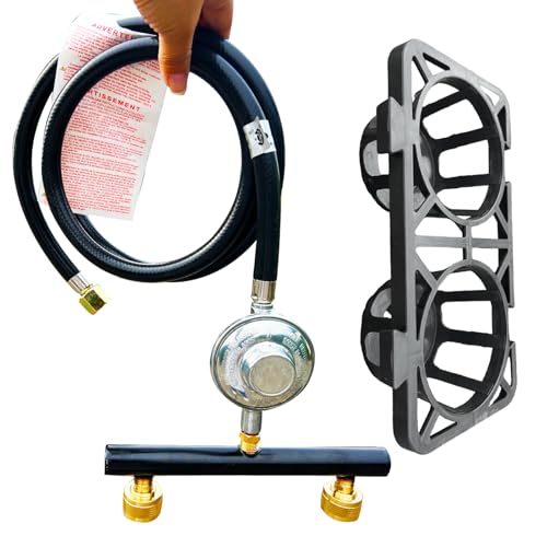 MENSI Dualer 0,5 kg Propangas-Adapter, Gaseingang auf 1 PSI Niederdruckregler mit 0,95 cm Drehgelenk zum Grillen, Haken für 2 Flaschen, tragbar von MENSI