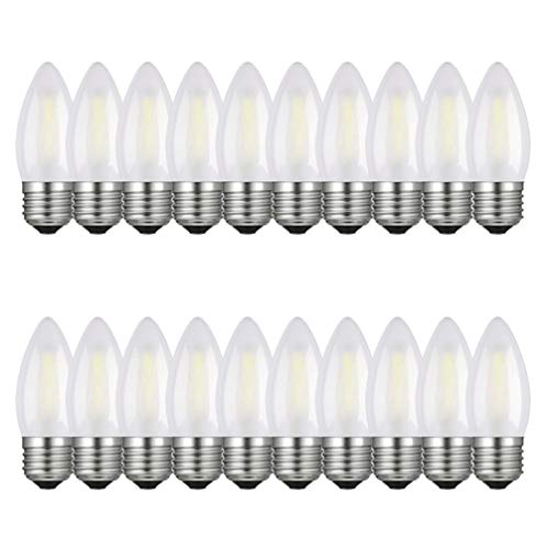 MENTA 20er Pack E27 4W Led Glühbirne Kerzenbirne Matt Glas Filamentlampe mit 400lm 4W ersetzt 40W Kaltweiß 6500K Fadenlampe E27 Classic LED Kerzenform Nicht Dimmbar von MENTA