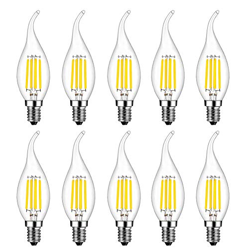 MENTA E14 LED Kerzenform, 10er Pack E14 Kerze LED Lampe, 4W ersetzt 40 Watt Kerze, 6500K Kaltweiss, E14 Filament Fadenlampe, 220-240V AC, 400lm, 360° Abstrahlwinkel, nicht dimmbar, Klarglas von MENTA