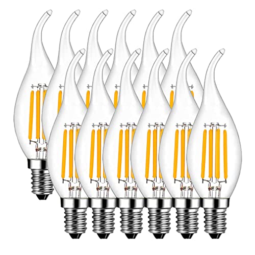 MENTA E14 LED Kerzenform, 12er Pack E14 Kerze LED Lampe, 4W ersetzt 40 Watt Kerze, 2700K Warmweiß, E14 Filament Fadenlampe, 220-240V AC, 400lm, 360° Abstrahlwinkel, nicht dimmbar, Klarglas von MENTA