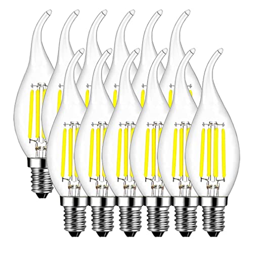 MENTA E14 LED Kerzenform, 12er Pack E14 Kerze LED Lampe, 4W ersetzt 40 Watt Kerze, 6500K Kaltweiss, E14 Filament Fadenlampe, 220-240V AC, 400lm, 360° Abstrahlwinkel, nicht dimmbar, Klarglas von MENTA