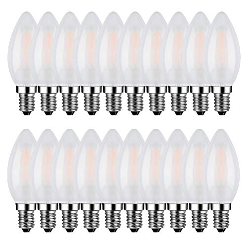 MENTA E14 LED Kerzenform, 20er Pack E14 Kerze LED Lampe, 4W ersetzt 40 Watt Kerze, 2700K Warmweiß, E14 Filament Fadenlampe, 220-240V AC, 400lm, 360° Abstrahlwinkel, nicht dimmbar, Matt Glas von MENTA