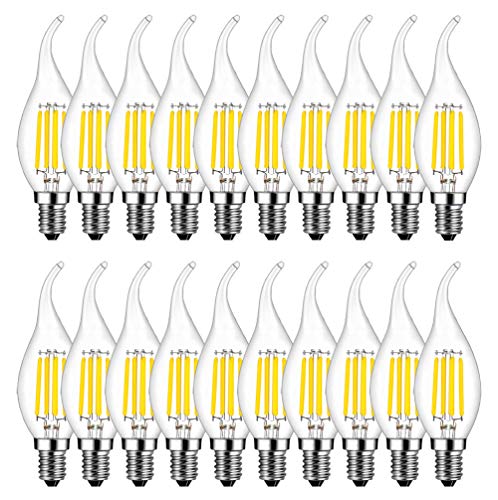 MENTA E14 LED Kerzenform, 20er Pack E14 Kerze LED Lampe, 4W ersetzt 40 Watt Kerze, 6500K Kaltweiss, E14 Filament Fadenlampe, 220-240V AC, 400lm, 360° Abstrahlwinkel, nicht dimmbar, Klarglas von MENTA