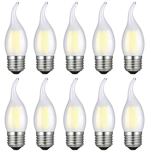MENTA 10 X E27 4W Led Glühbirne Kerzenbirne Matt Glas Antiker Birne Filamentlampe mit 400lm 4W ersetzt 40W Kaltweiß 6500K Fadenlampe E27 Classic LED Kerzenform Flame Nicht Dimmbar von MENTA