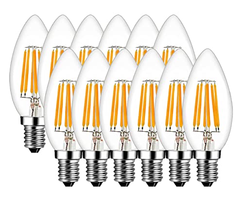 MENTA 6W E14 Filament LED Glühfaden LED Kerze Lampe 600LM, 2700K Warmweiß, 6W ersetzt 60W, Classic Kerze Filament, Filament Fadenlampe, Retro, Klar, Glas, Nicht dimmbar, 2 Jahre Garantie, 12er-Pack von MENTA