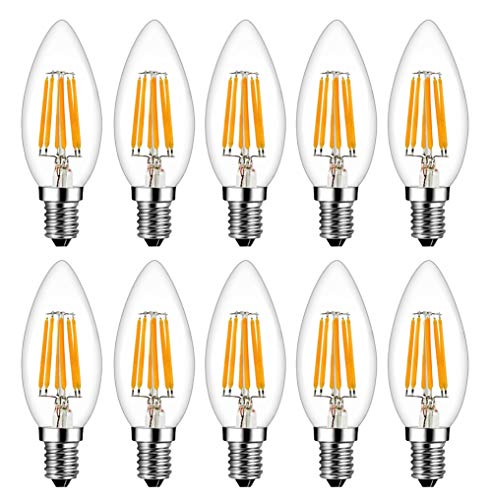 MENTA 6W E14 Filament LED Glühfaden LED Kerze Lampe 600LM, 2700K Warmweiß, 6W ersetzt 60W, E14 Classic Kerze Filament, Filament Fadenlampe, Retro, Klar Glas, Nicht dimmbar, 2 Jahre Garantie, 10er-Pack von MENTA