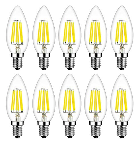 MENTA 6W E14 Filament LED Glühfaden LED Kerze Lampe 600LM, 6500K Kaltweiß, 6W ersetzt 60W, Classic Kerze Filament, Filament Fadenlampe, Retro, Klar, Glas, Nicht dimmbar, 2 Jahre Garantie, 10er-Pack von MENTA