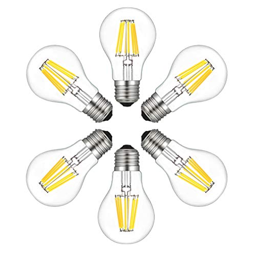 MENTA Glühfaden E27 LED Lampe Retrofit Classic A60 8W Edison Filament LED Birne ersetzt 80W Glühlampe 800 LM 6500K Kaltweiss klar Glas klassische Kolbenform, Nicht Dimmbar, 6er-Pack von MENTA