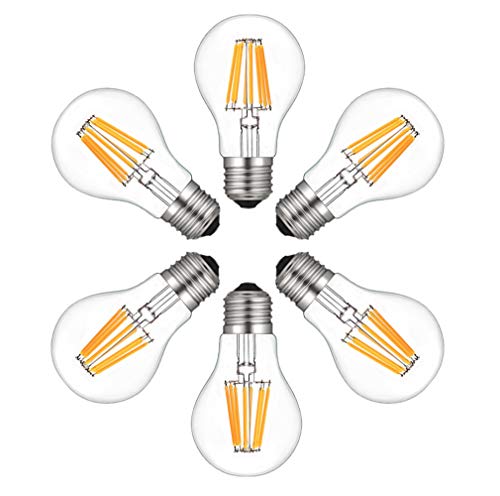 MENTA Glühfaden E27 LED Lampe Retrofit Classic A60 8W Edison Filament LED Birne ersetzt 80W Glühlampe 800 Lumen 2700K Warmweiss klar Glas klassische Kolbenform, Nicht Dimmbar, 6er-Pack von MENTA