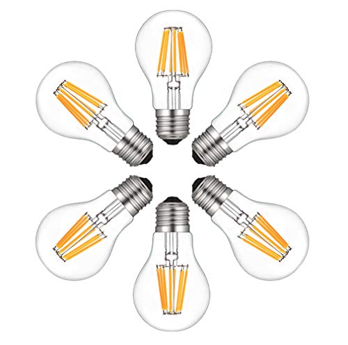 MENTA Glühfaden E27 LED Lampe Retrofit Classic A60 8W Edison Filament LED Birne ersetzt 80W Glühlampe 800 Lumen 2700K Warmweiss klar Glas klassische Kolbenform, Nicht Dimmbar, 6er-Pack von MENTA