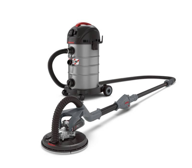 MENZER Trockenbauschleifer LHS 225 PRO VARIO + VCM 330, max. 2100 U/min, (Set), Langhalsschleifer mit Teleskoptechnik, Set mit Sicherheitssauger von MENZER