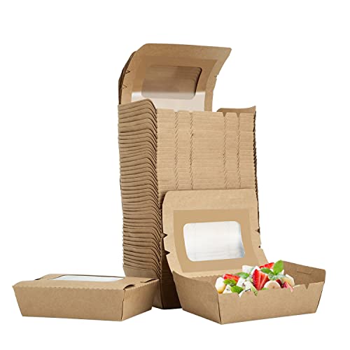 MeOkey 50 Stück Kraftpapier Einwegboxen auslaufsicher,Bio Pappschachteln mit Faltdeckel Für Lebensmittel geeignet, Biologisch abbaubare,perfekt für Party und Picknicks (500ml/17oz) von MeOkey