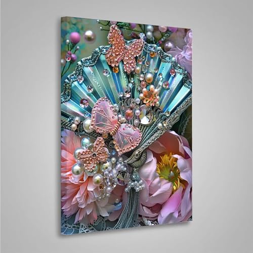 5D Diamant Painting Bilder Lüfter Diamond Painting Erwachsene Blume DIY Runden Mosaikherstellung Basteln Erwachsene Anfänger Set für Heim Schlafzimmer Wand Deko, Geschenke 60x80cm PjY3640 R-Q von MEOSUEWI
