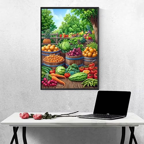 Diamond Painting Gemüse Diamond Painting Erwachsen Obst Basteln für Erwachsene, Vollbohrer Diamant Malerei Set, Diamant Kunst Malerei Stickerei Set, Wanddeko Deko, Geschenke 50 x 65 cm PJY5 A-H von MEOSUEWI