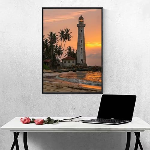 Diamond Painting Ozean Diamond Painting Erwachsen Leuchtturm Basteln für Erwachsene, Vollbohrer Diamant Malerei Set, Diamant Kunst Malerei Stickerei Set, Wanddeko Deko, Geschenke （70x95cm） PJY4 3-N von MEOSUEWI