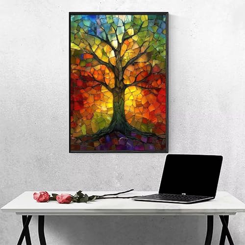 MEOSUEWI Diamond Painting Baum Diamond Painting Erwachsen Gelb Basteln für Erwachsene, Vollbohrer Diamant Malerei Set, Diamant Kunst Malerei Stickerei Set, Wanddeko Deko, Geschenke （70x95cm） PJY9 W-2 von MEOSUEWI
