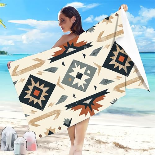 Mikrofaser Strandtuch 100x200 cm Braun Stranddecke Vielseitiges, Saugfähig Sandfreies Schnell Trocknendes, Weiches Leichtes Pflegeleicht Strandtuch XXL für Strand mit Tasche StranddeckeMuster 1-0 von MEOSUEWI