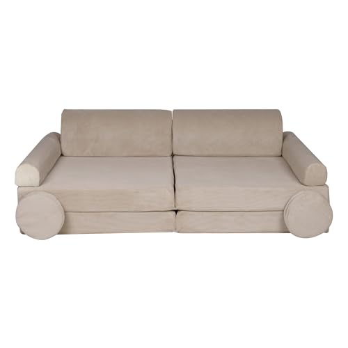 MEOWBABY® Kinder-Sofa Couch Kinderpolstermöbel Ausstattung Möbelset Stoffsofa Samt, Premium, Kord, Beige von MEOWBABY